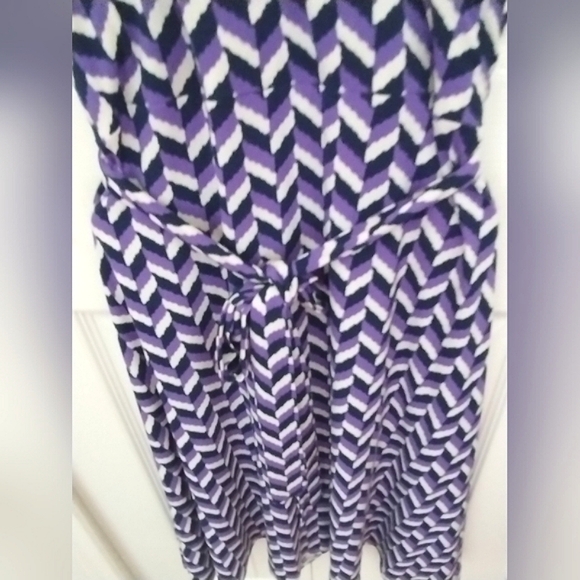 Purple and Navy Herringbone Print Belted Dress - Picture 5 of 16